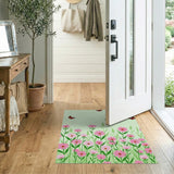 Pink Daisies and Monarch Butterflies Green Area Rug