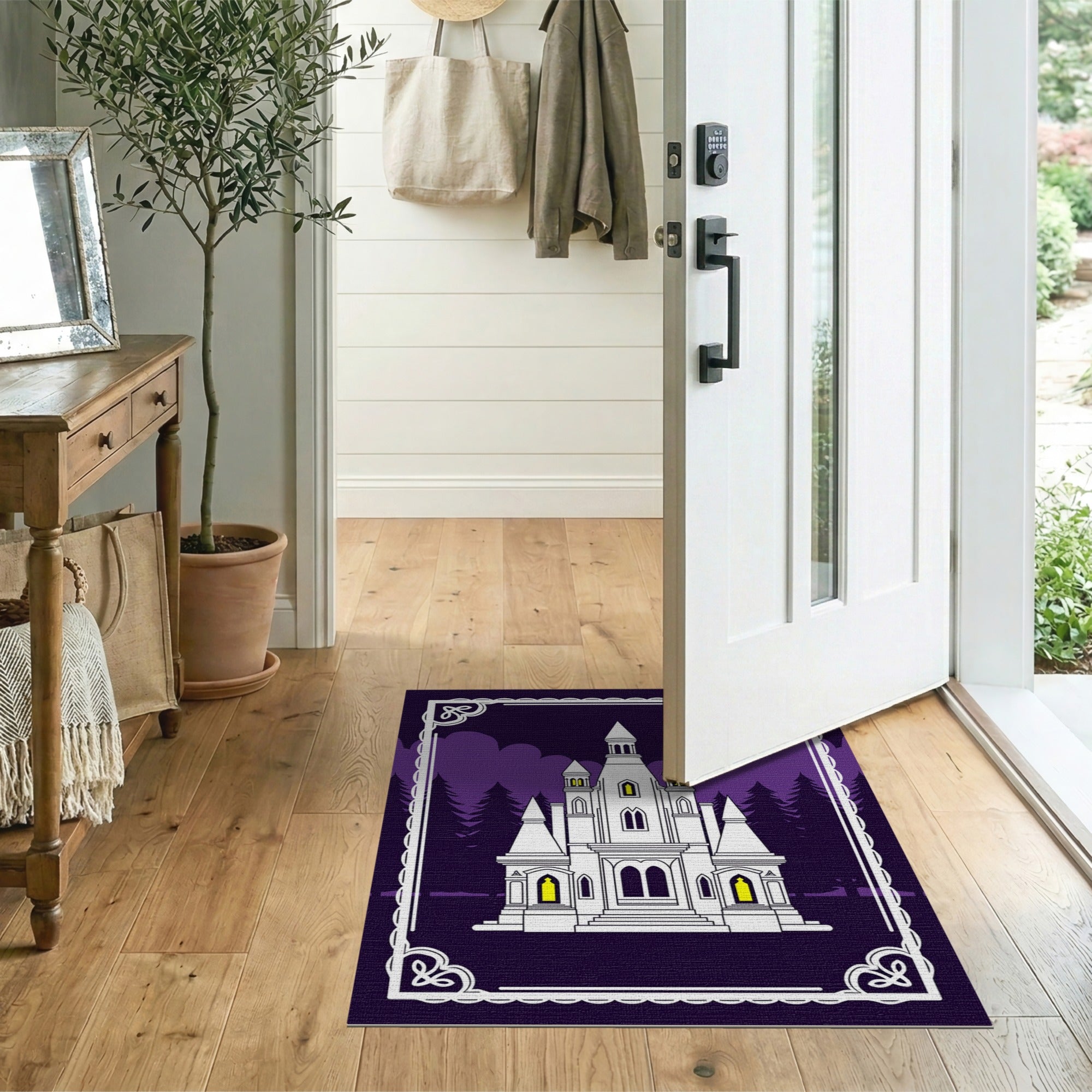 Purple Gothic Castle Haunted House Rug