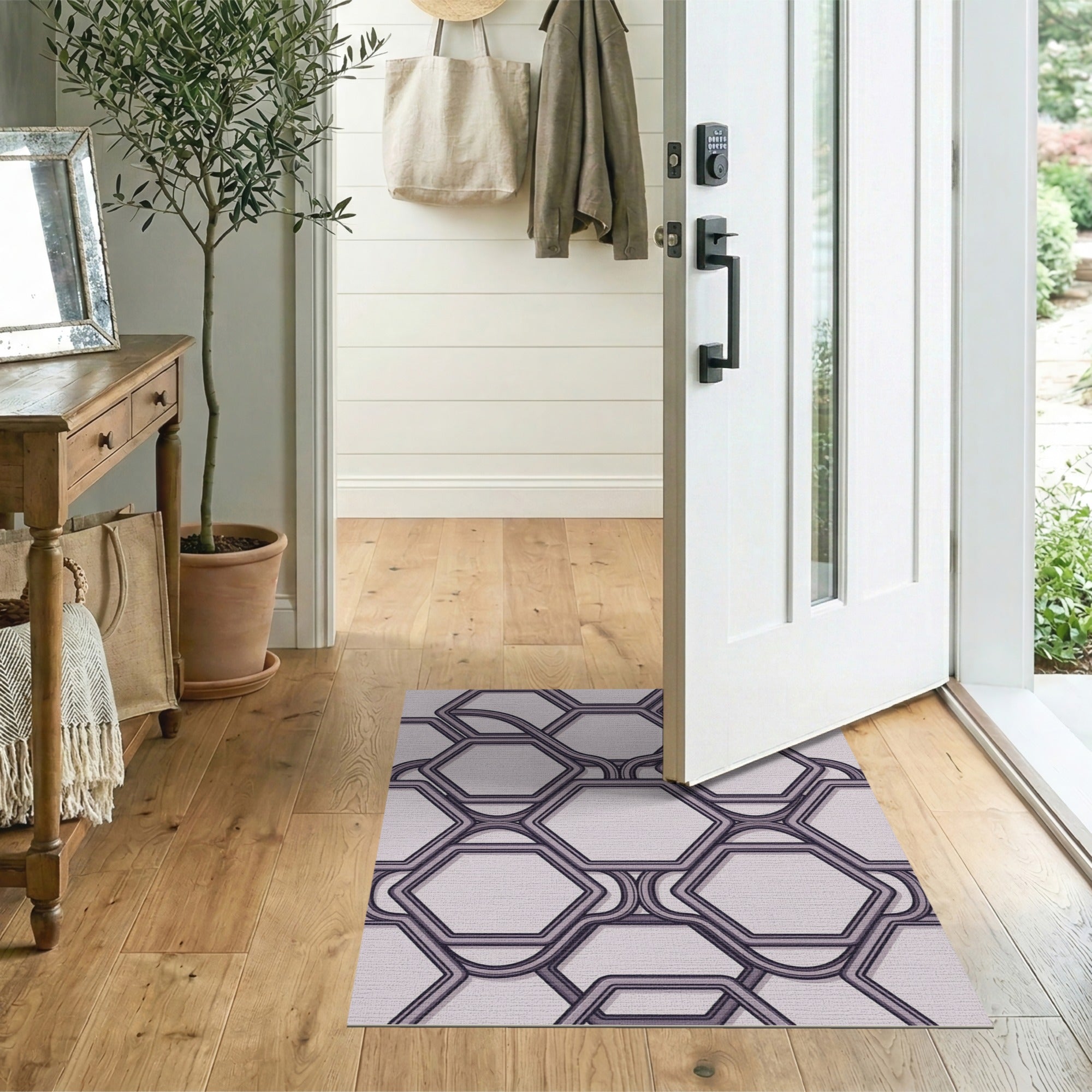Purple Interlocking Hexagon Area Rug