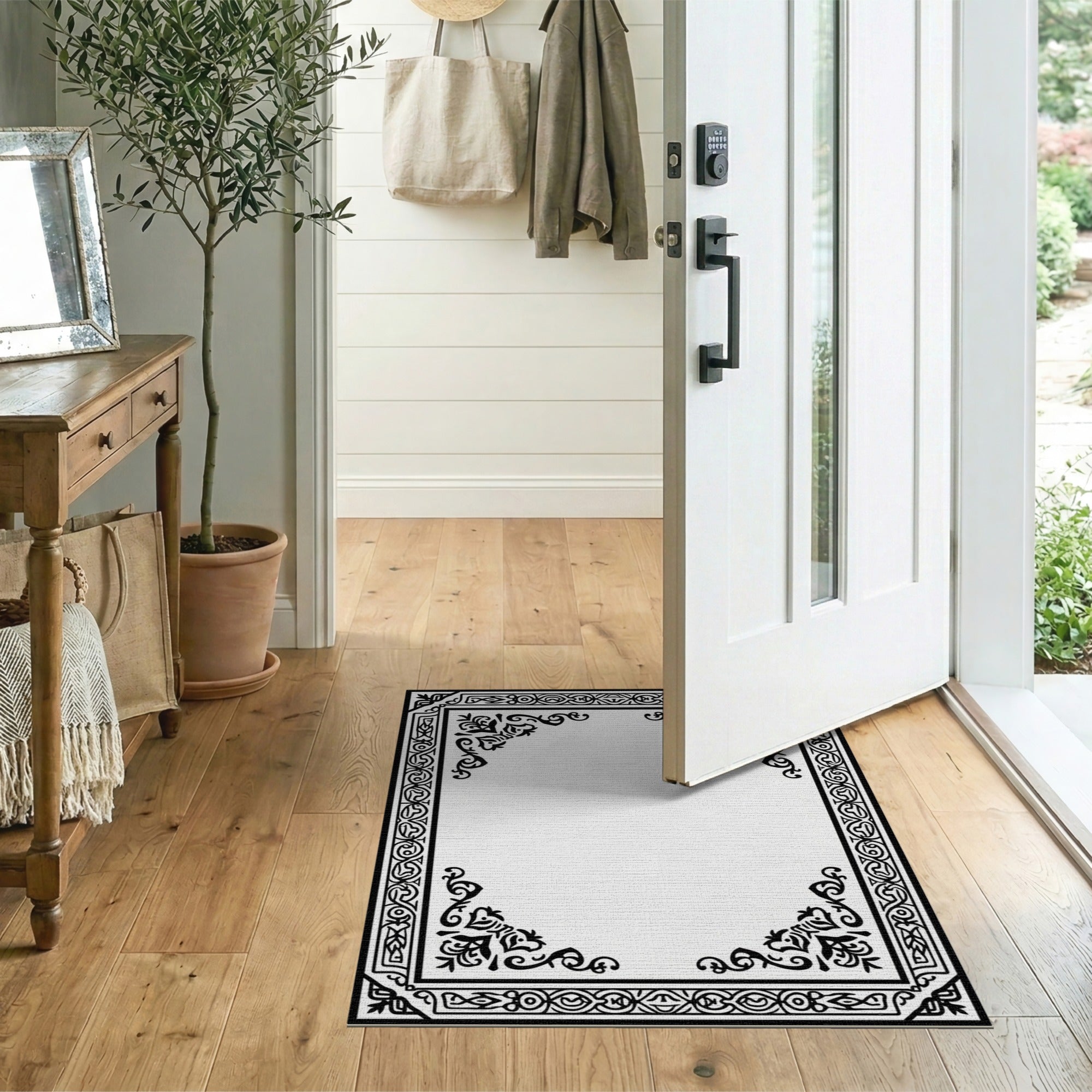 Traditional Persian Ornate Black White Persian Border Area Rug