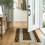 Tan Leopard Print Area Rug with White Borders