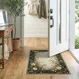 Ornate Green Peony Vine Border Rug