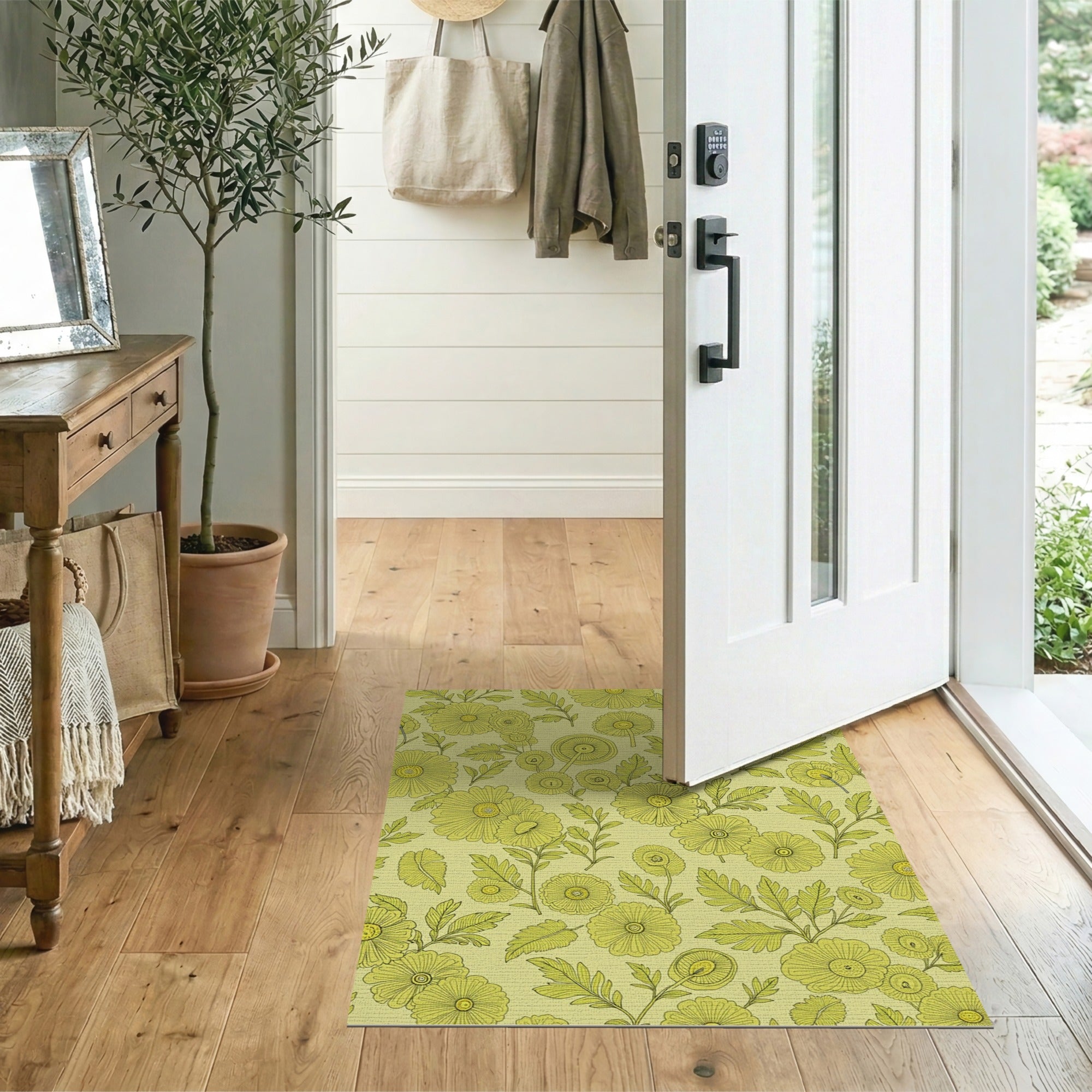 Sunny Yellow Daisy Floral Vintage Area Rug
