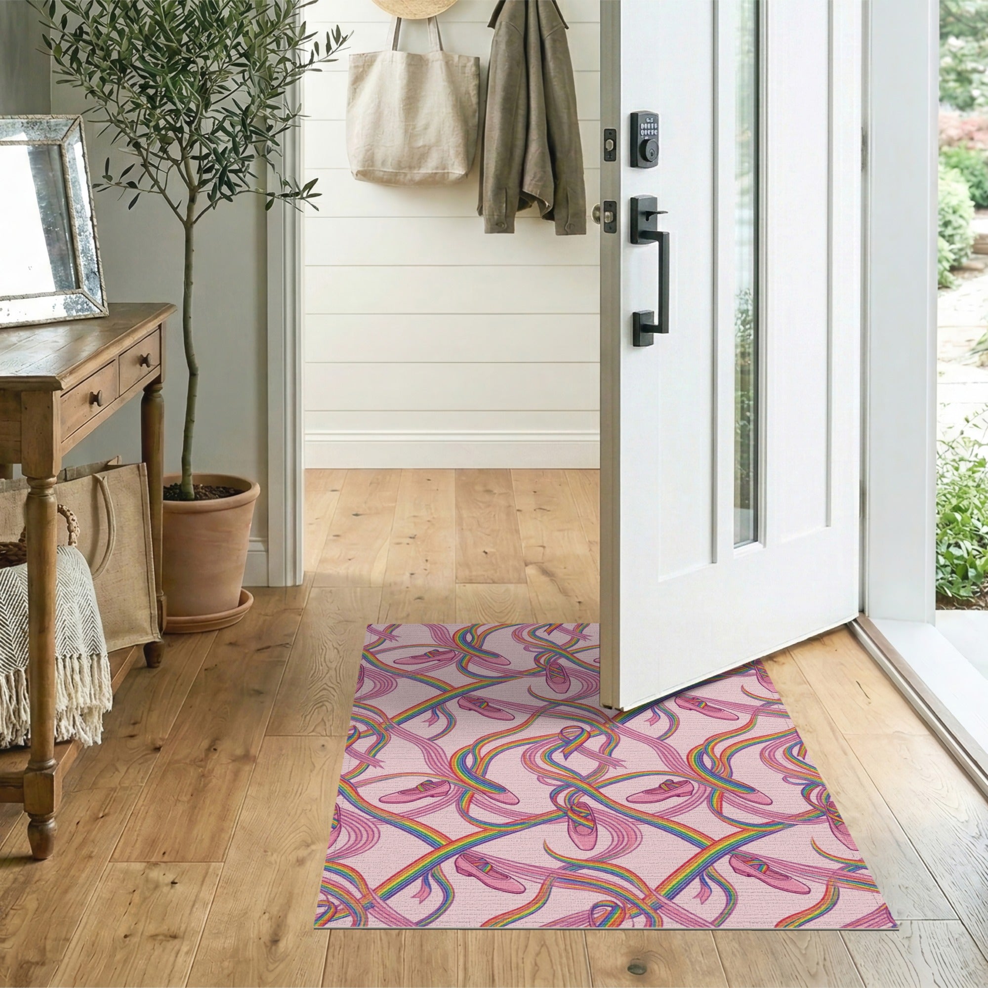 Rainbow Ballet Shoes Pink Washable Area Rug