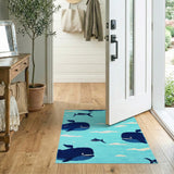 Playful Teal Whale Kids Area Rug