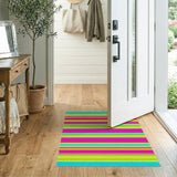 Vibrant Cyan Yellow Pink Striped Area Rug