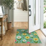 Teal Daisy Sunflower Tulip Floral Area Rug