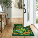 Green Dinosaur Jungle Adventure Kids Area Rug