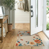 Cream Floral Vintage Area Rug with Peony Blooms
