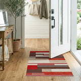 Red Bold Red Geometric Block Area Rug