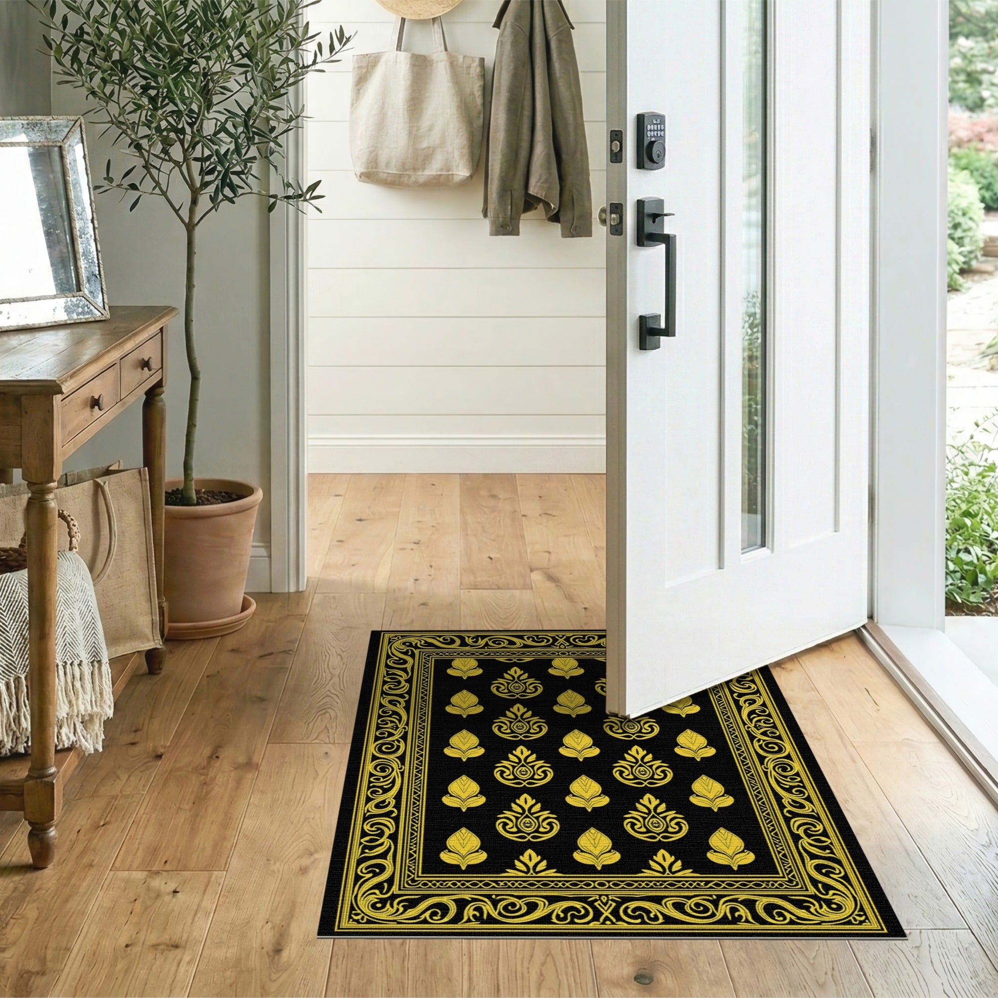 Elegant Gold Paisley Black Area Rug