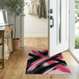 Vibrant Pink Black Brushstroke Abstract Area Rug