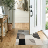 ODIKA Washable Abstract Geometric Area Rug - Low Pile Non-Slip Modern Neutral Carpet
