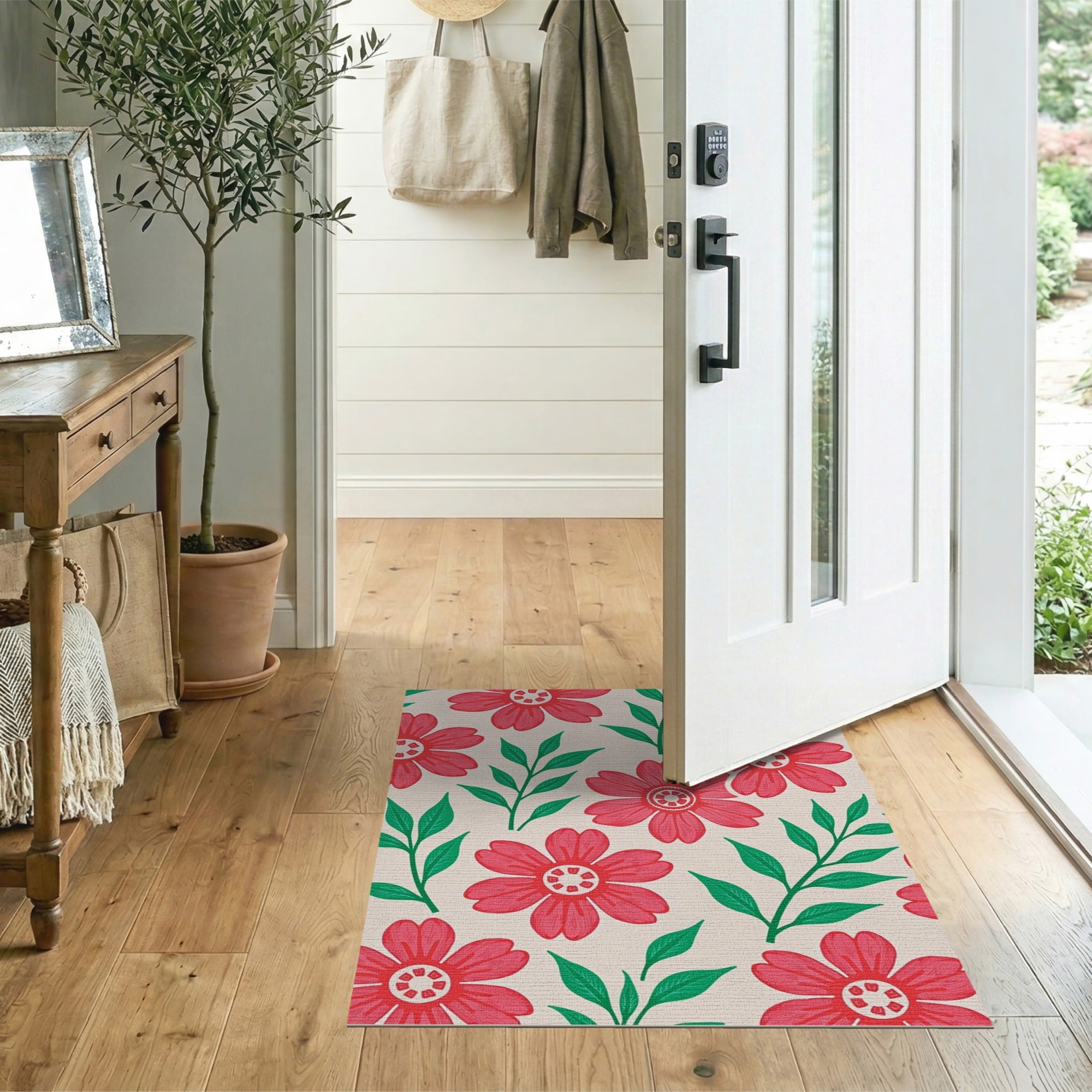 Floral Vintage Multi-color and Patterns Vibrant Red Floral Pattern Area Rug