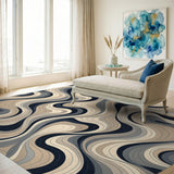 Beige Neutral Swirl Wave Area Rug