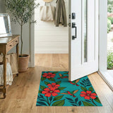 Teal Hummingbird Hibiscus Area Rug