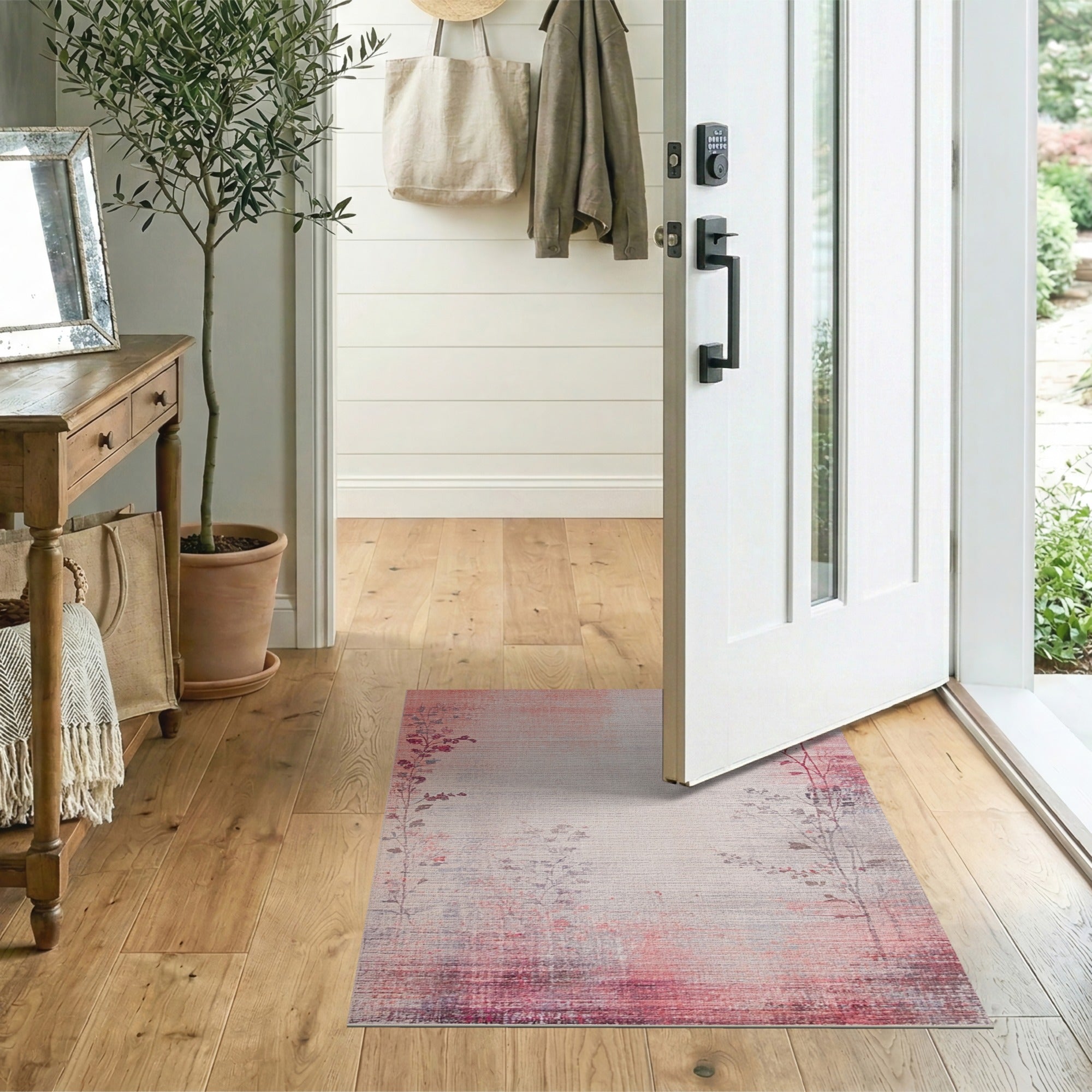Blush Pink Distressed Vintage Floral Area Rug
