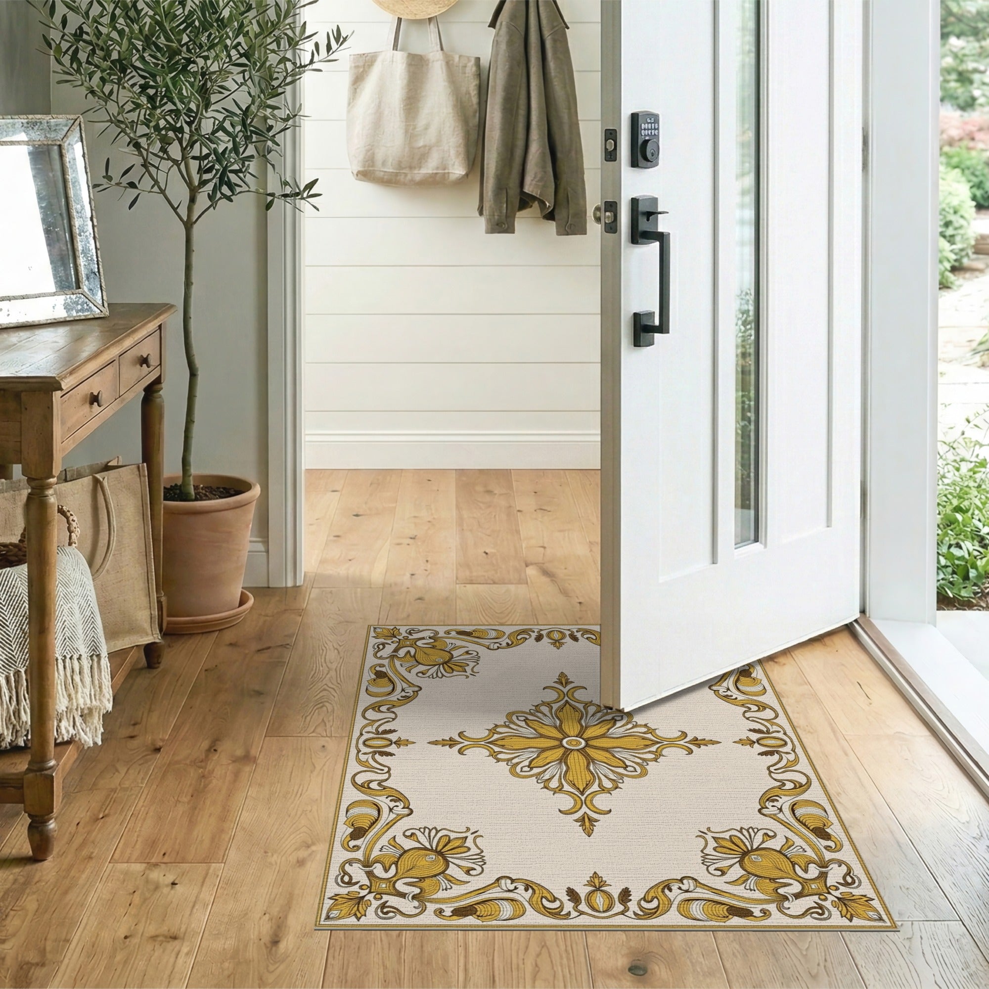 Floral Vintage Gold and Silver Ornate Gold Floral Medallion Area Rug