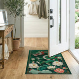 ODIKA Washable Green Dragon & Lotus Floral Area Rug - Low Pile Non-Slip Artistic Decor