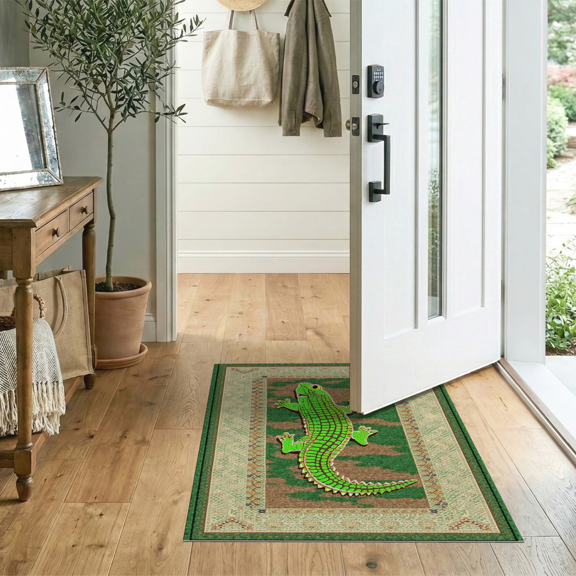 Vibrant Green Gecko Persian Area Rug