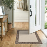 Beige Greek Key Border Beige and Neutral Area Rug