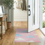 Whimsical Pink Clouds Kids Cartoon Area Rug