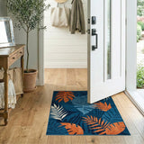 Navy Orange Monstera Leaf Area Rug