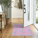 Blue Roses on Pink Lattice Area Rug