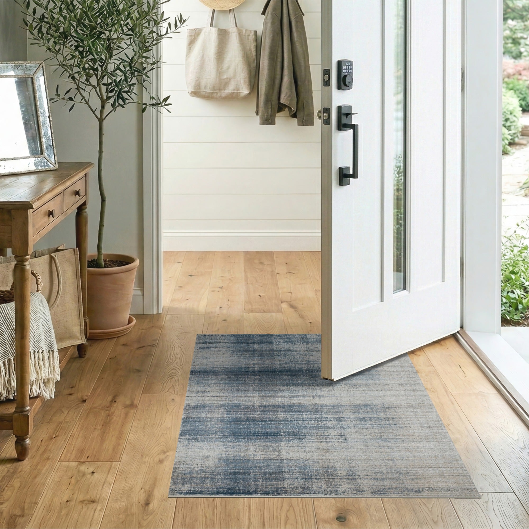 Distressed Blue Ombre Striped Area Rug