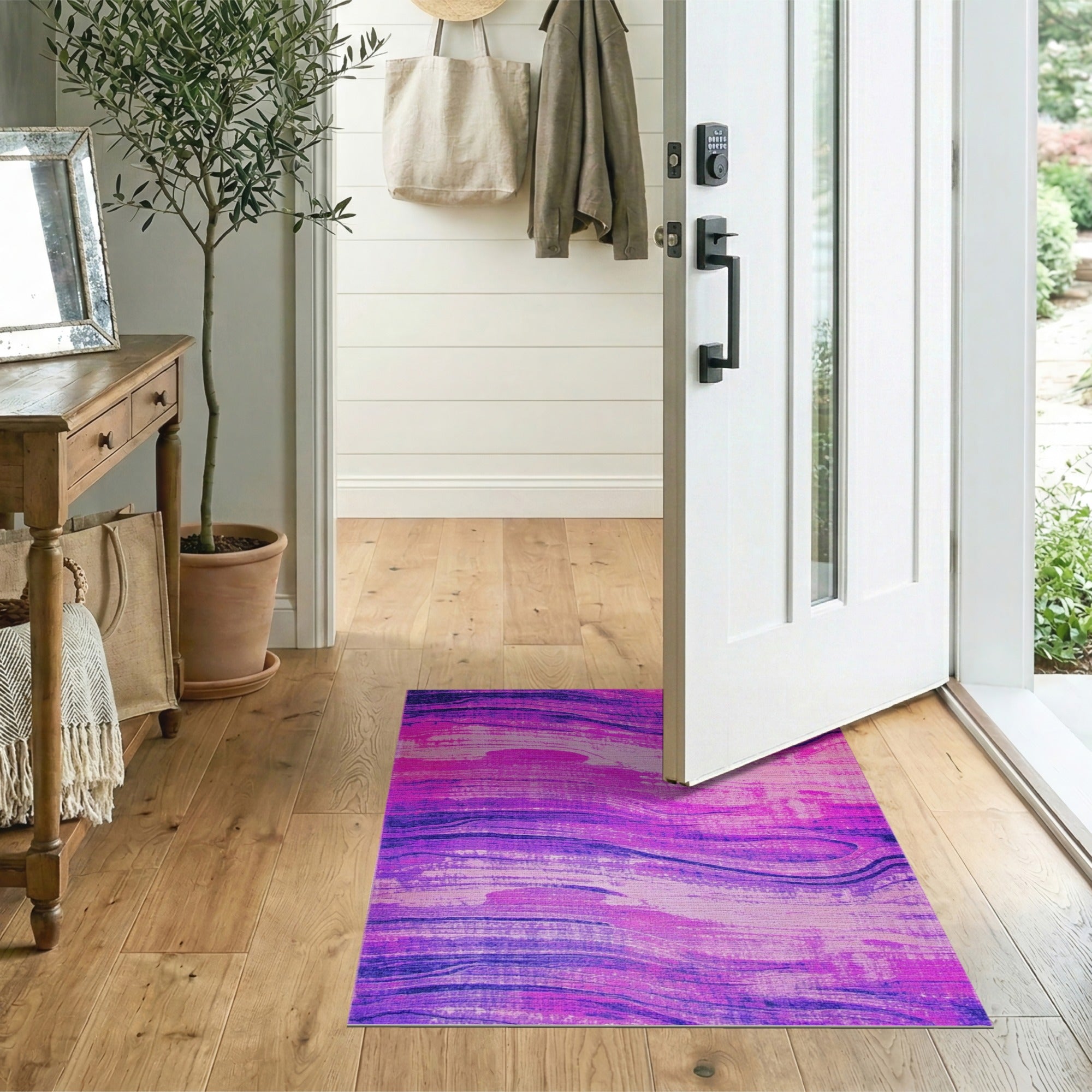 Distressed Purple Wave Area Rug