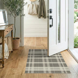 ODIKA Modern Beige Plaid Washable Area Rug - Low Pile Non-Slip Robot Vacuum Friendly