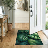 Coastal Beach Green Lush Monstera Leaves Green Area Rug