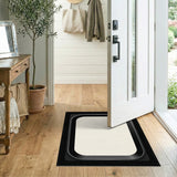 Black Border Cream Geometric Area Rug