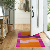Vibrant Wavy Abstract Area Rug in Orange Pink Purple