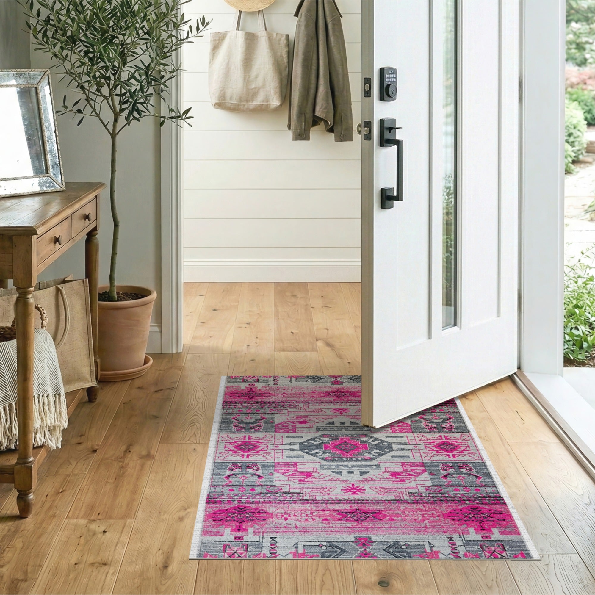 Pink Grey Heritage Tribal Area Rug