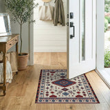 Ivory Red Blue Geometric Heritage Tribal Rug