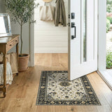Ivory Black Traditional Persian Area Rug