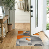 ODIKA Washable Abstract Geometric Rug - Modern Orange & Grey Low Pile Area Rug