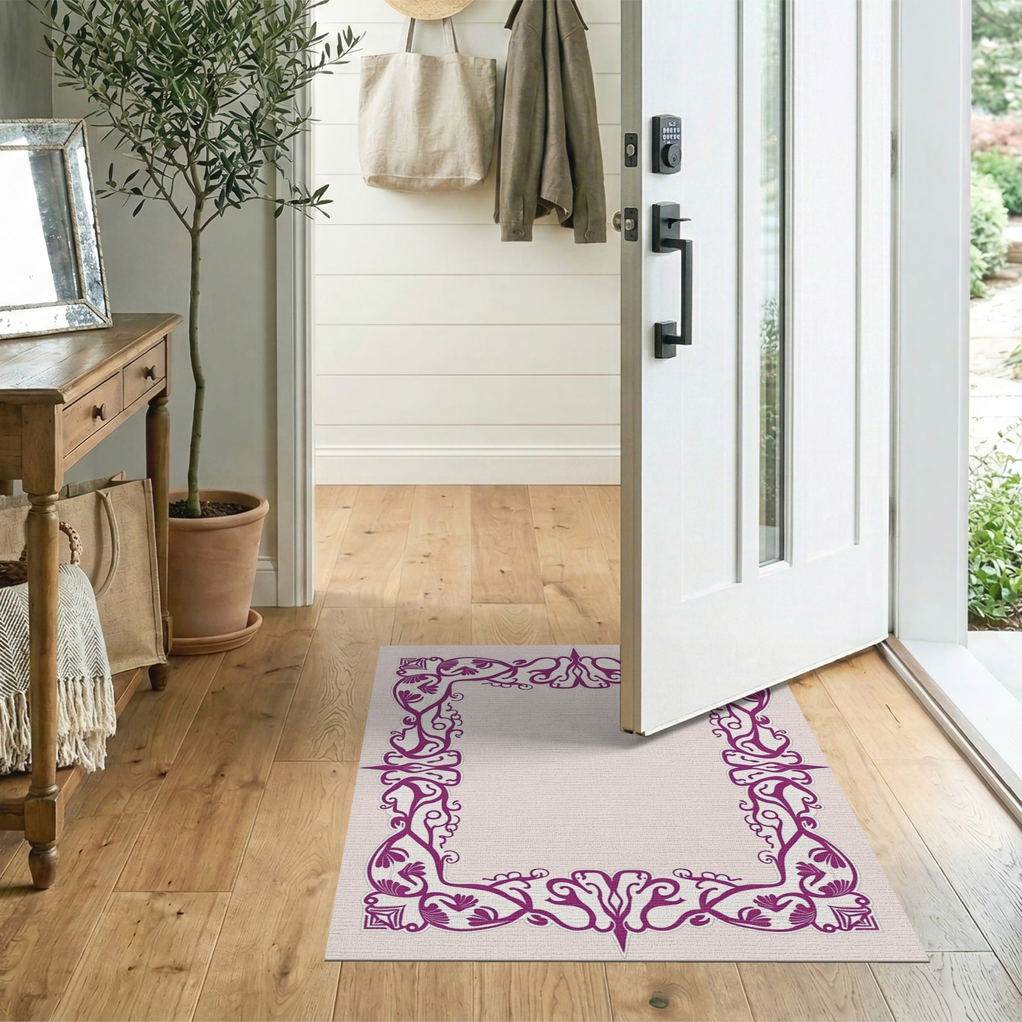 Floral Vintage Purple Purple Ornate Floral Border Area Rug