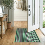 Bold Green Black Vertical Striped Area Rug