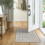Teal Geometric Lattice Area Rug with Beige Accents