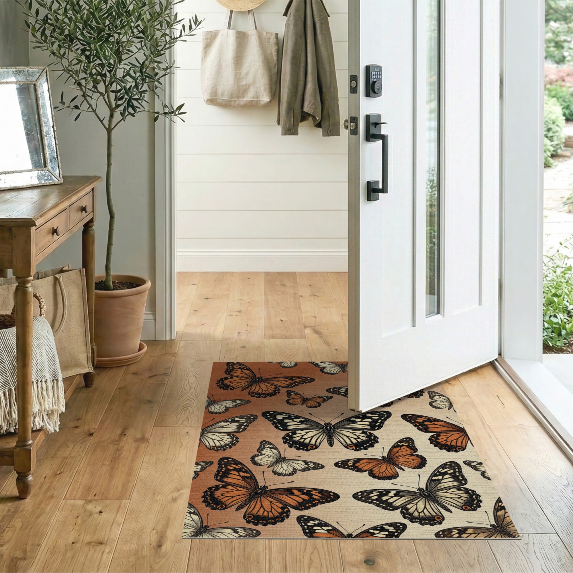 Orange Orange Butterfly Pattern Area Rug