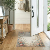 Vintage Pink Peony Floral Frame Rug