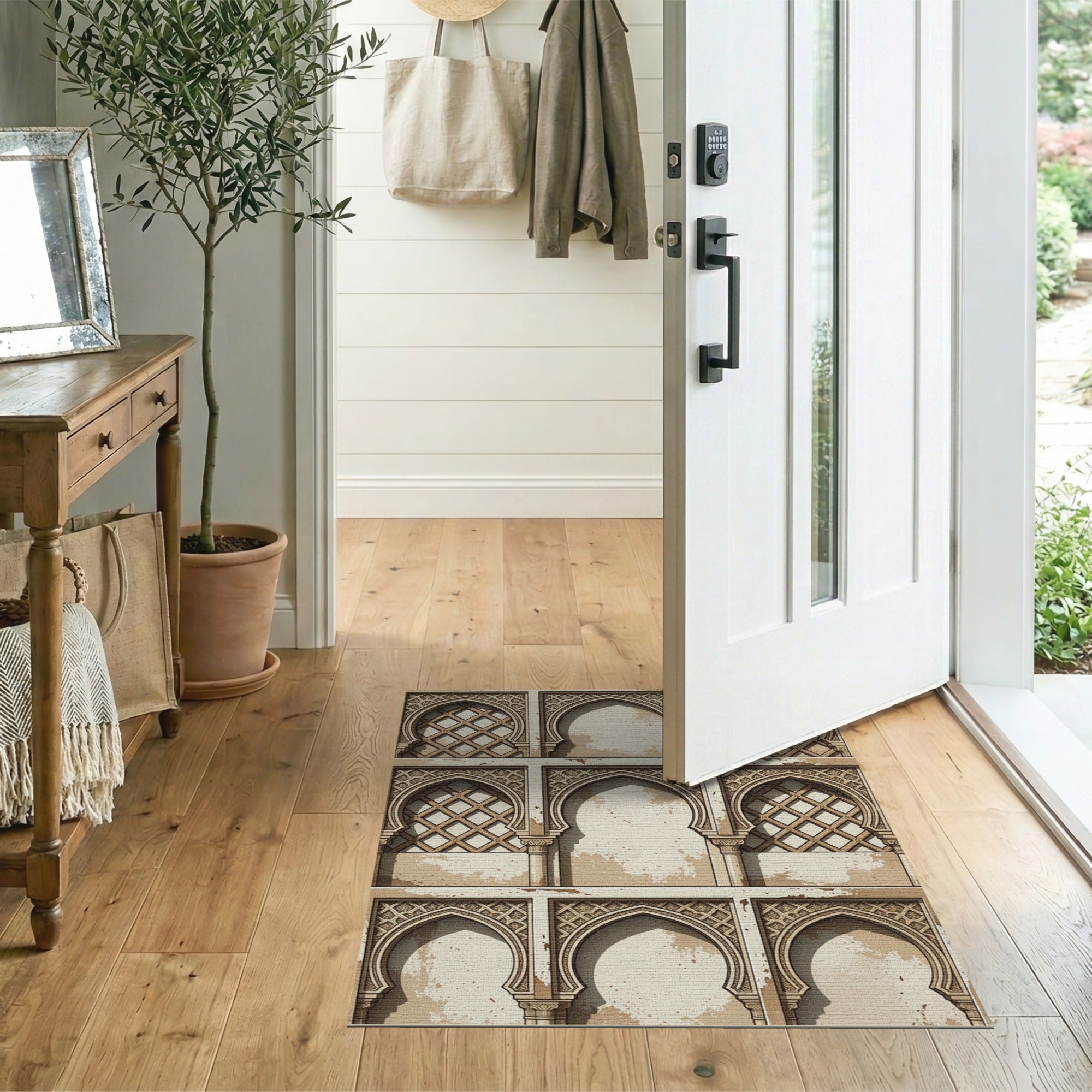 Vintage Moroccan Arched Lattice Beige Rug