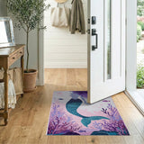Purple-Haired Mermaid Teal Tail Ocean Rug
