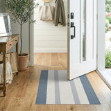 Navy Blue Striped Coastal Beach Rug