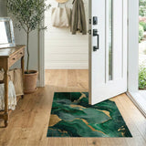 ODIKA Washable Emerald Green and Gold Marble Area Rug - Low Pile, Non-Slip & Pet Friendly