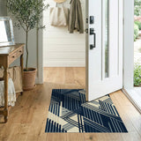 Geometric Modern Blue and Teal Navy Geometric Abstract Area Rug