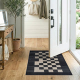 Modern Black White Geometric Checkerboard Area Rug