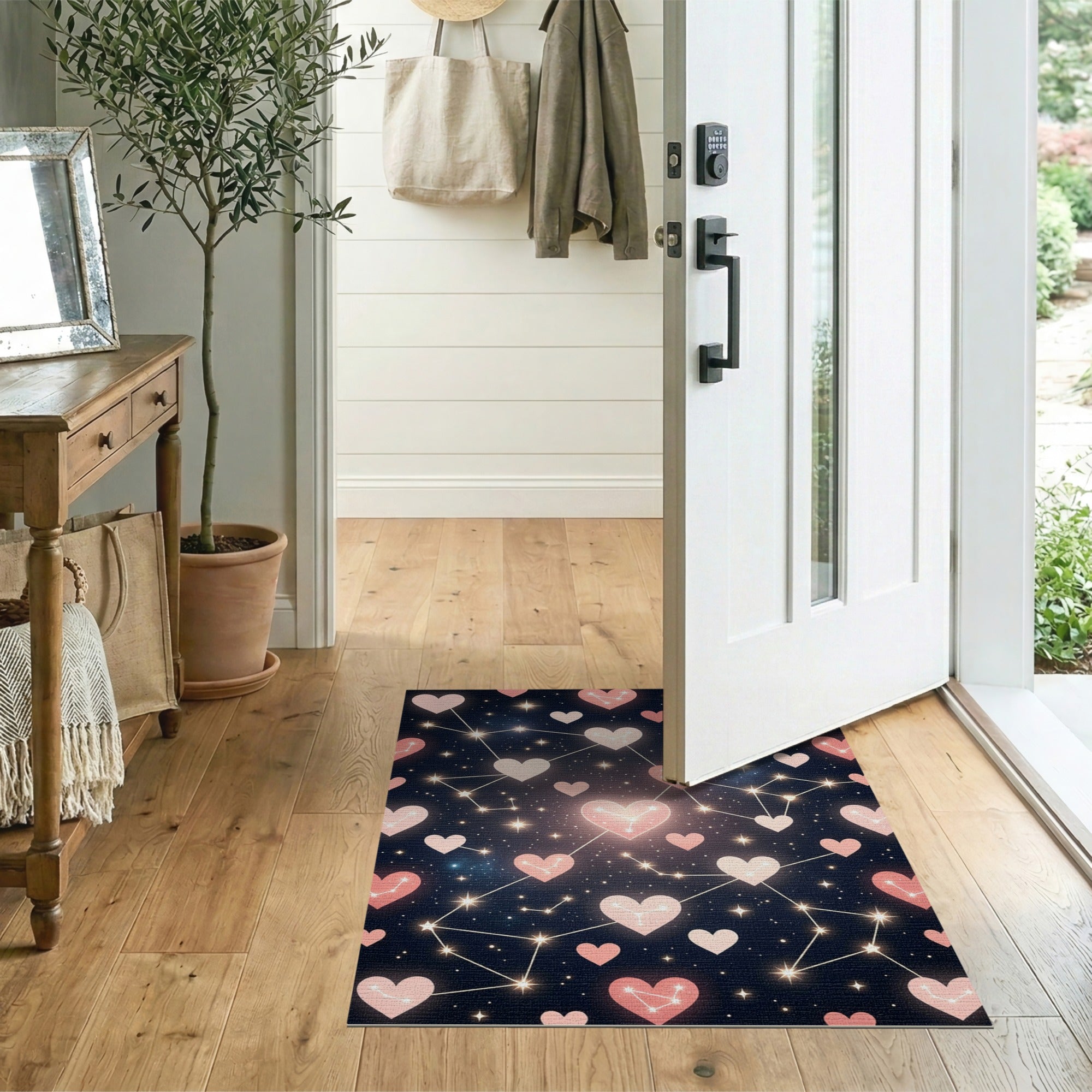 Starry Pink Heart Constellation Area Rug